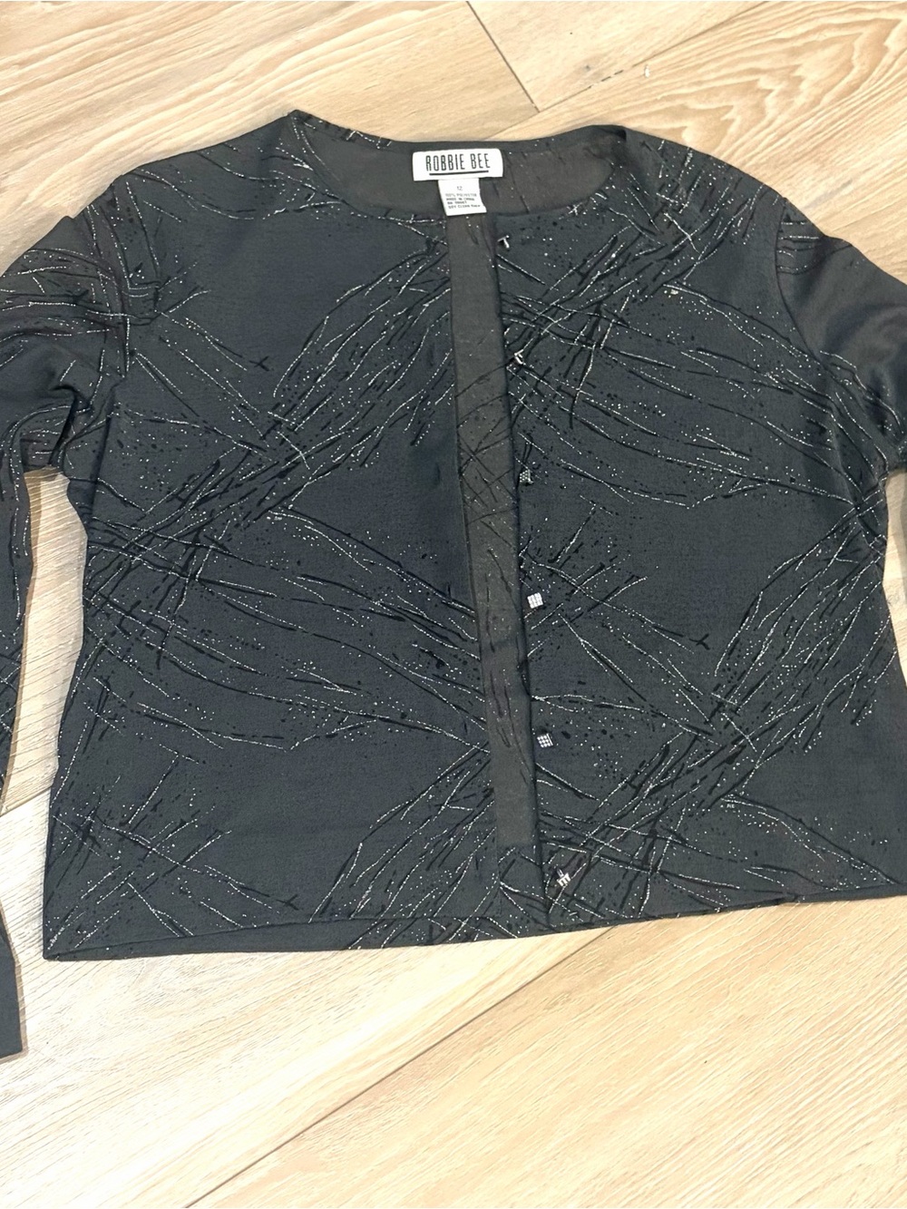 Robbie Bee Black Open-Front Too with Metallic Design